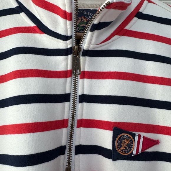 Men’s Kiel James Patrick Striped Half-Zip Sweater - White, Black, Red size xl - Picture 2 of 5